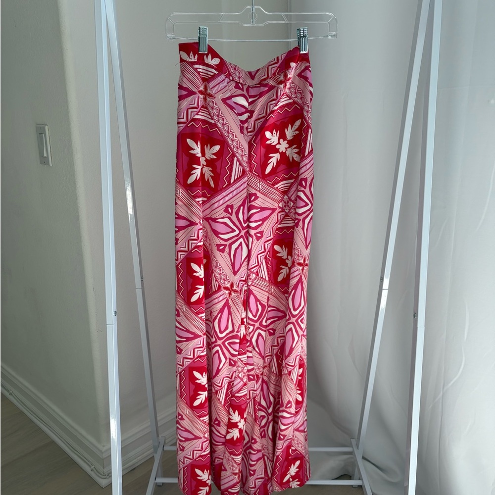 Red and Pink Floral wide legged Satin Pants